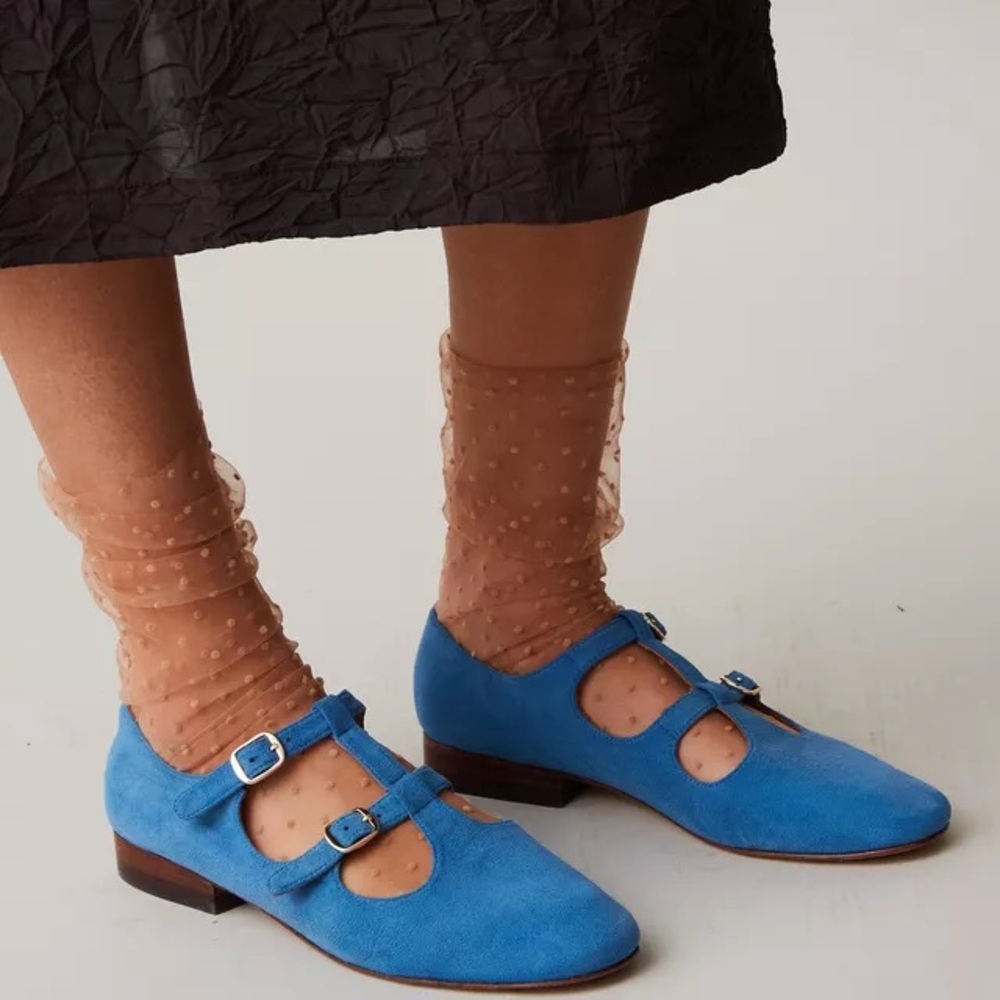 Caron Callahan Alfie Flat / Azure Suede / 38 / Buckled Mary Jane / S…